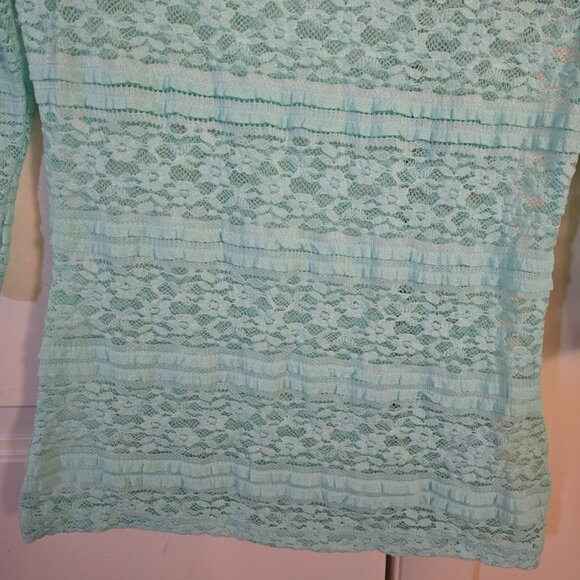 Forever 21 LS Lace Slim Fit Shirt/Top/Blouse Seafoam Green Womens SMALL - Picture 5 of 6